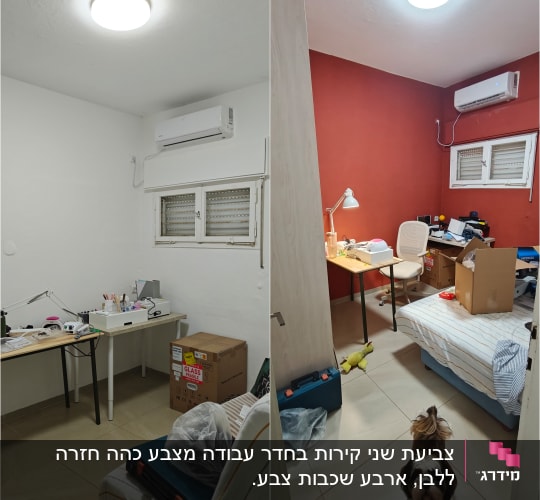 תמונת לפני ואחרי של צביעת חדר מרוהט מבורדו ללבן